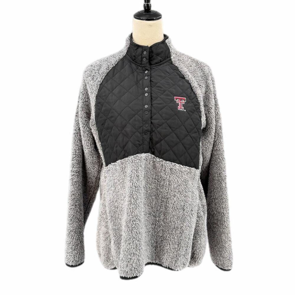 Antigua Texas Tech Gray Sherpa Black Quilted Long Sleeve Mock Neck Snap Pullover